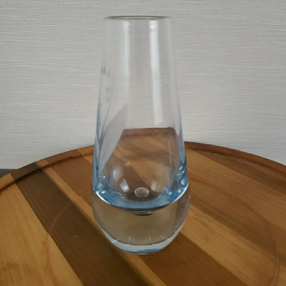 Lily of the Valley Swedish Etched Crystal Vase 6” Bubble Vintage MCM Glass
